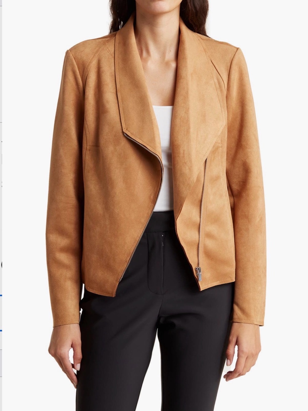 T Tahari Faux Leather Draped Moto Jacket